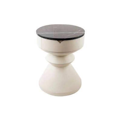 Bishop Cream White Lacquer Bedside Table with Marble Top View