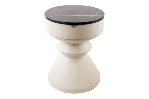 Bishop Cream White Lacquer Bedside Table with Marble Top View