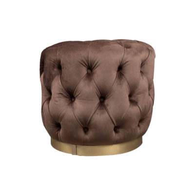 Boho Round Buttoned Chocolate Brown Pouffe With Brass Base