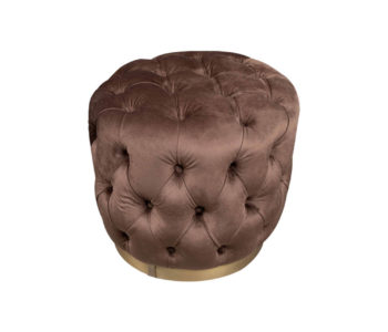 Boho Round Buttoned Chocolate Brown Pouffe With Brass Base Top View