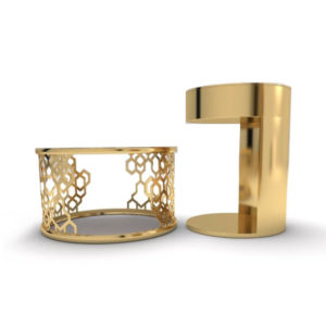 Drum Marble Brass Side Table Set of 2 A