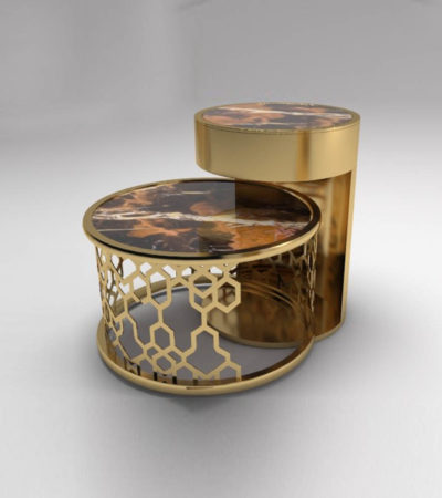 Drum Marble Brass Side Table Set of 2 B