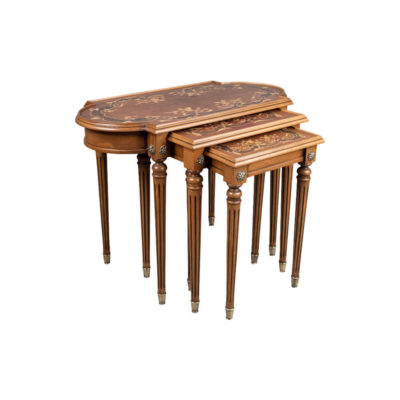 French Nest Side Table With Marquetry Top Light