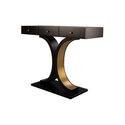 Fresno Dark Brown 3 Drawer Console Table with Curved Legs Side View