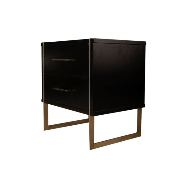 Hayman Wood Bedside Table with Brass Legs Side View