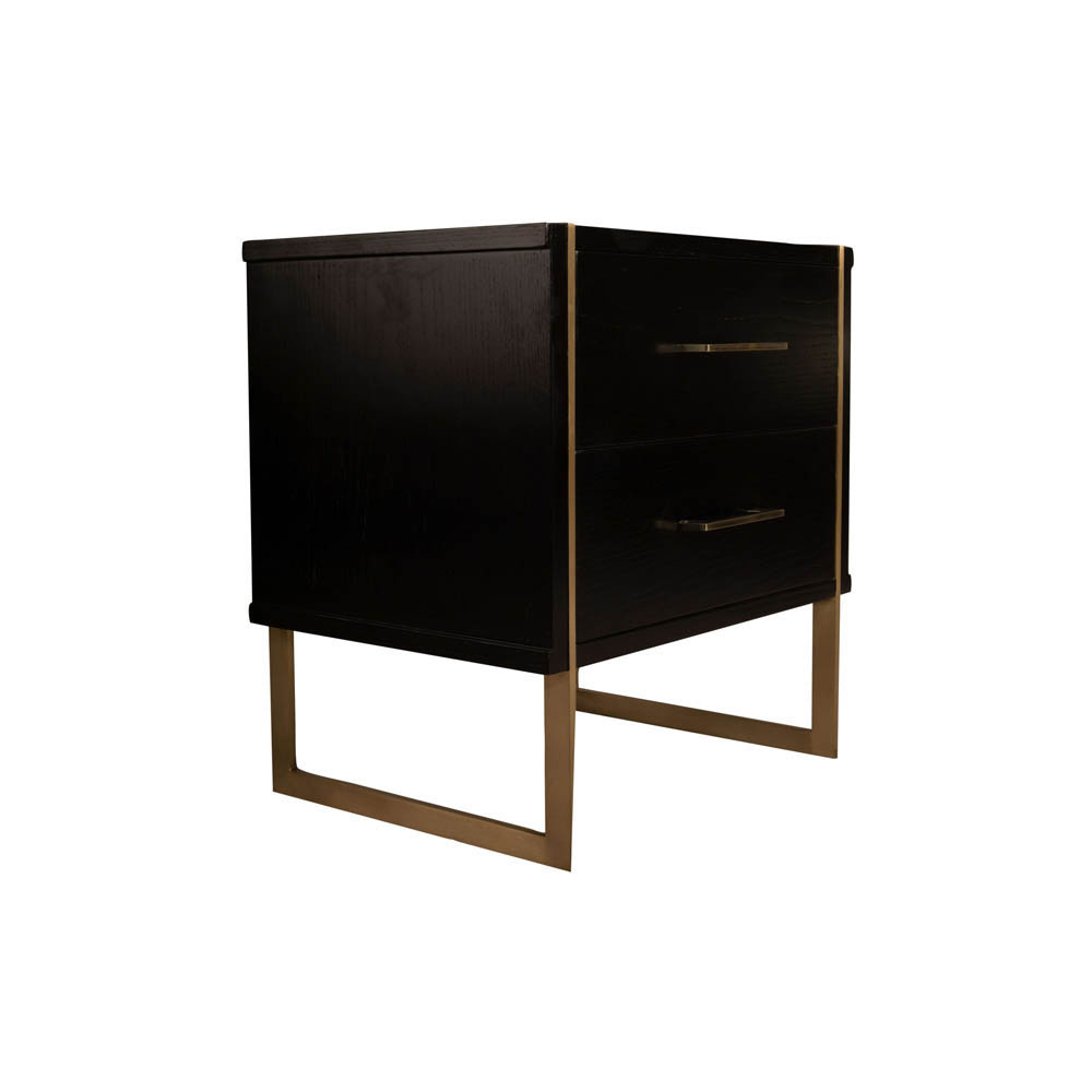 Hayman Wood Bedside Table with Brass Legs Side View