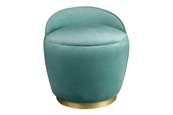 Lovy Round Velvet Turquoise Blue Pouf with Brass Base