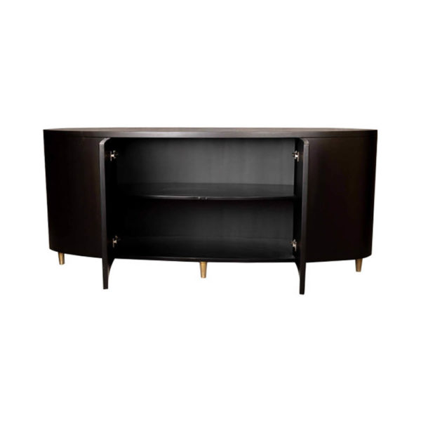 Nathan Oval Dark Brown Sideboard with Brass Inlay Open Doors