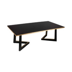 Rion Dark Brown Wood and Brass Coffee Table Corner View