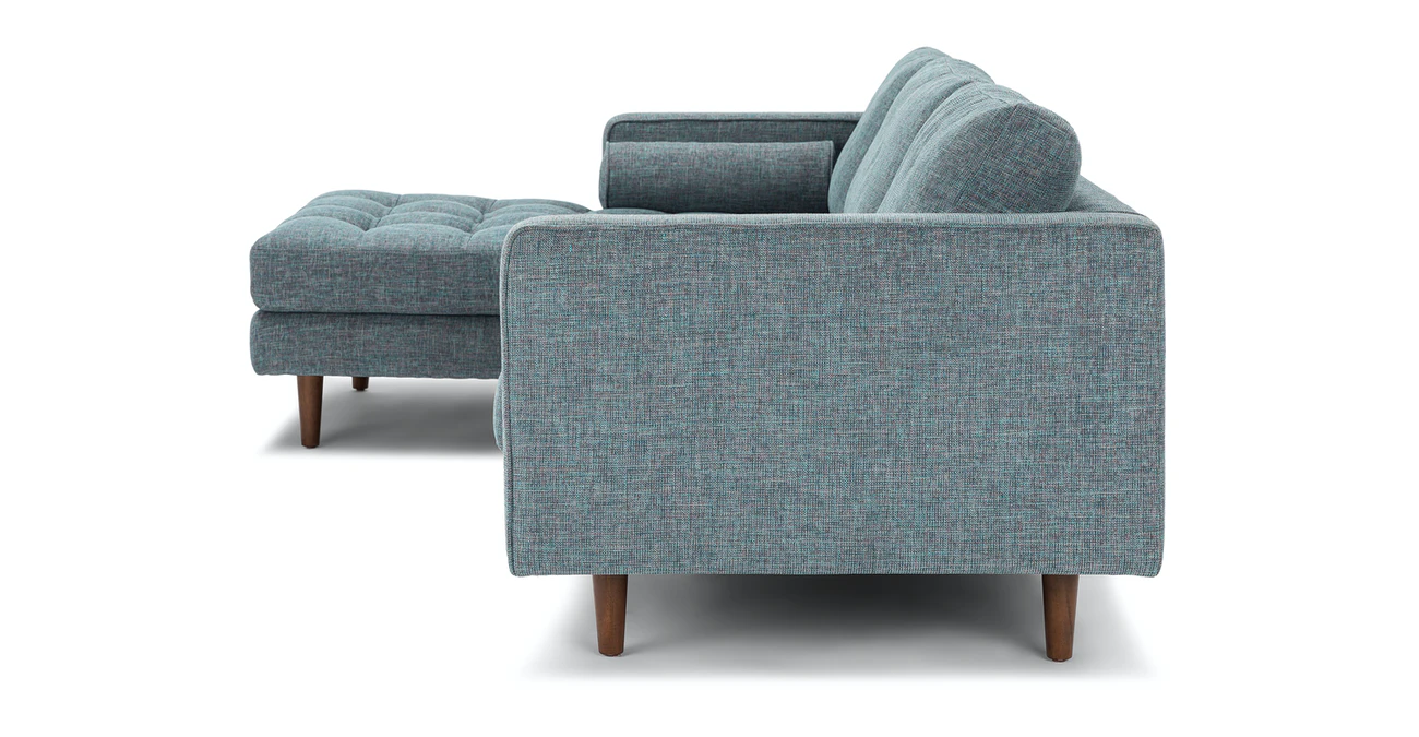 Barcelona Upholstered Aqua Tweed Fabric Corner Sofa 2