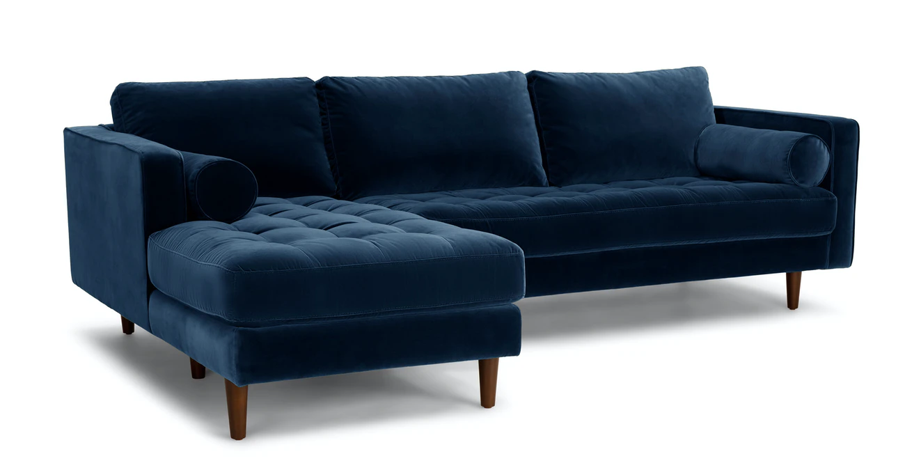 Barcelona Upholstered Cascadia Blue Velvet Corner Sofa 6