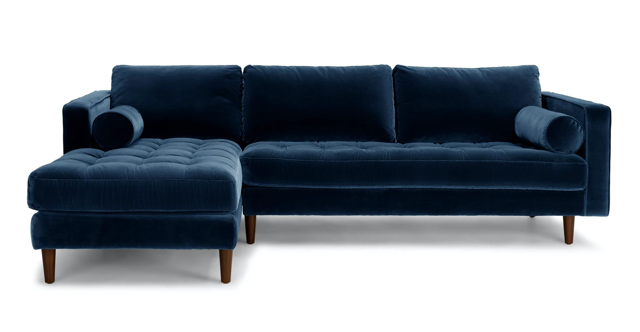 Barcelona Upholstered Cascadia Blue Velvet Corner Sofa 1