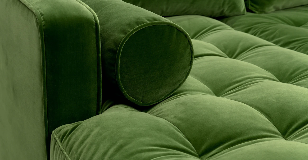 Barcelona Upholstered Grass Green Velvet Corner Sofa 4