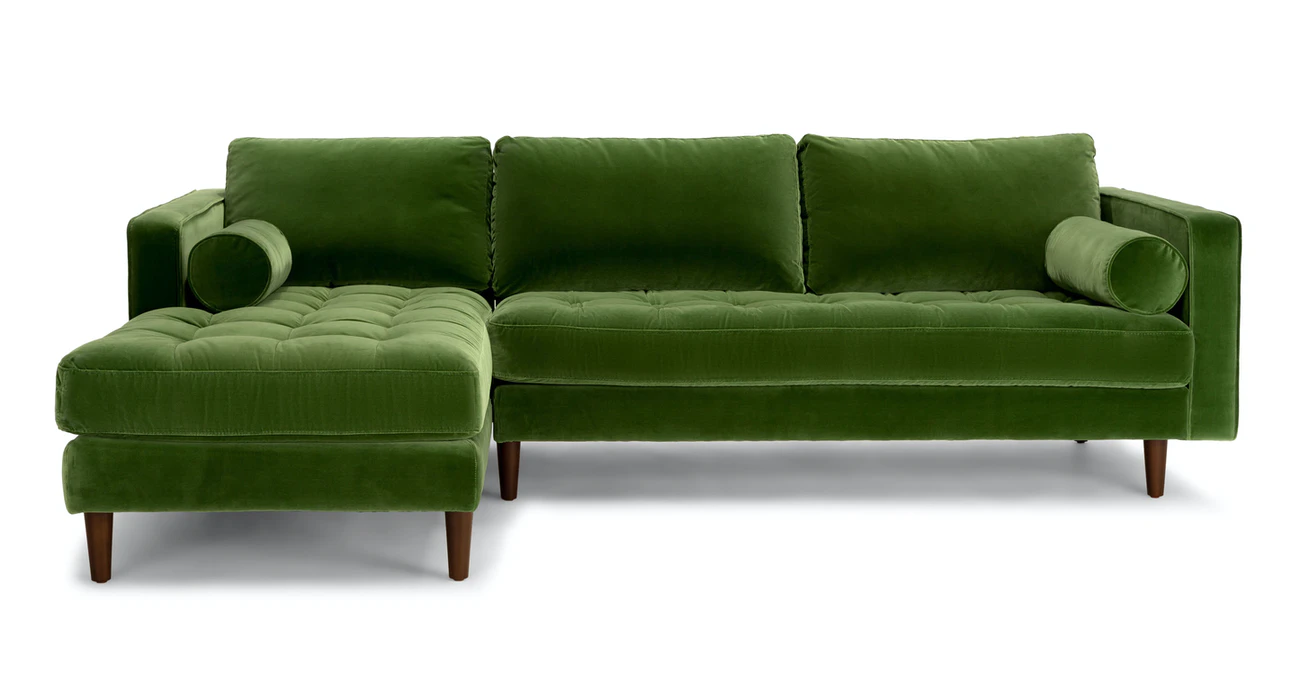 Barcelona Upholstered Grass Green Velvet Corner Sofa 1
