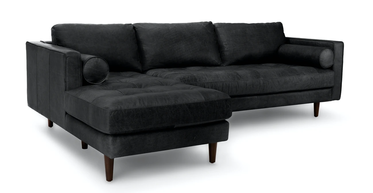 Barcelona Upholstered Oxford Black Leather Corner Sofa 6