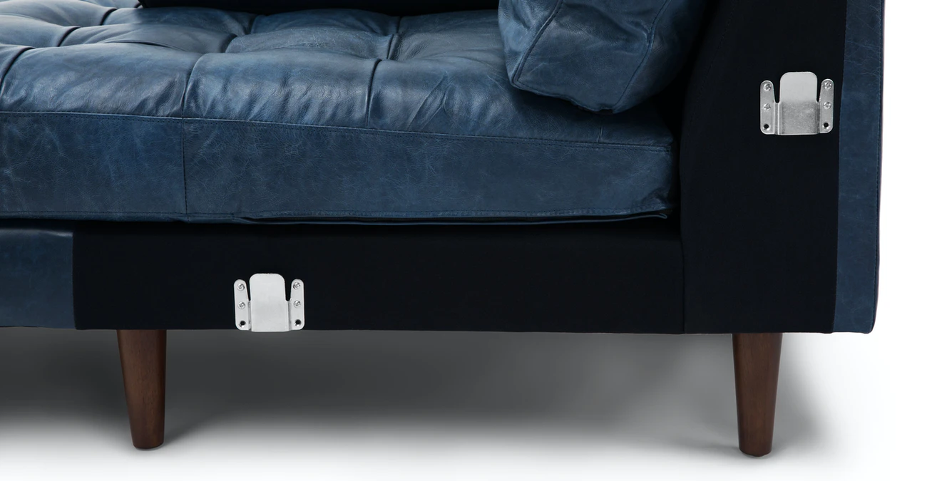Barcelona Upholstered Oxford Blue Leather Corner Sofa 4