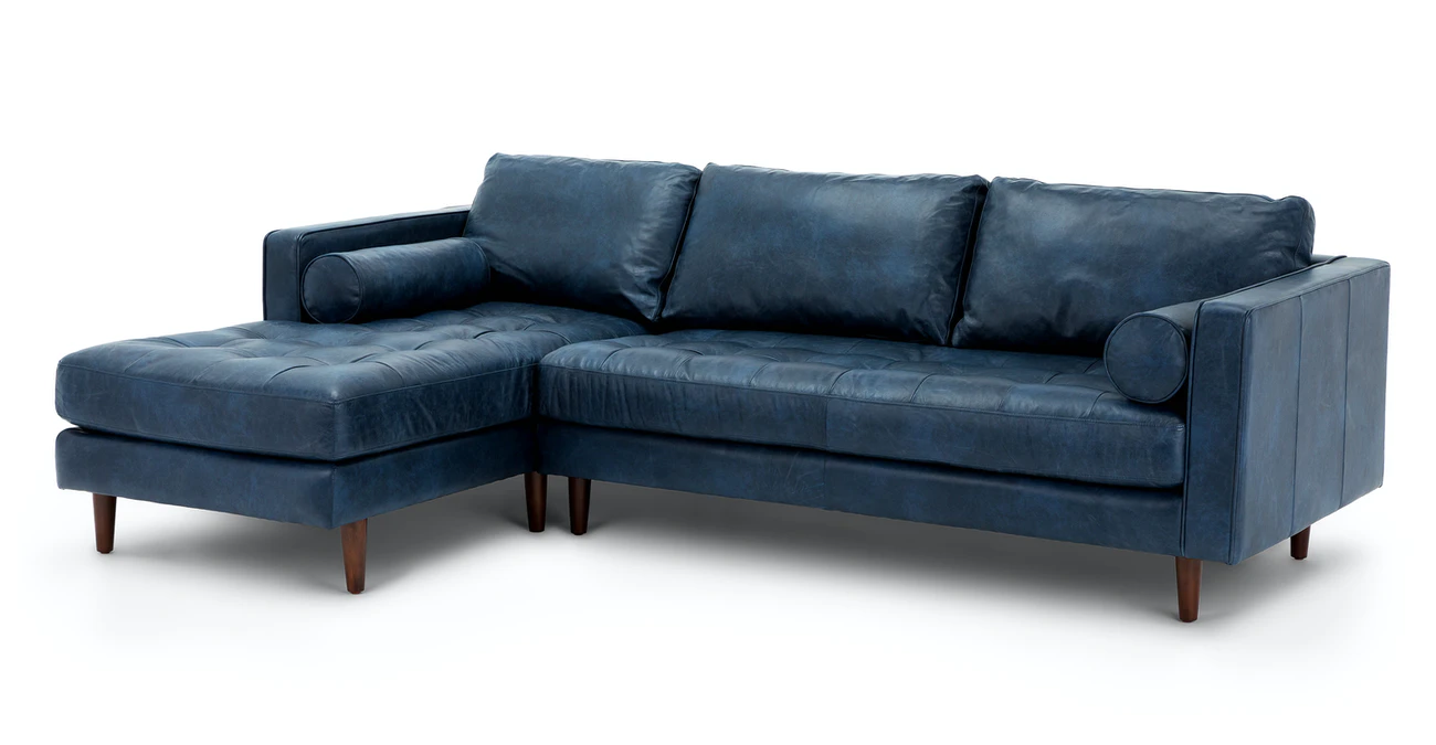 Barcelona Upholstered Oxford Blue Leather Corner Sofa 6