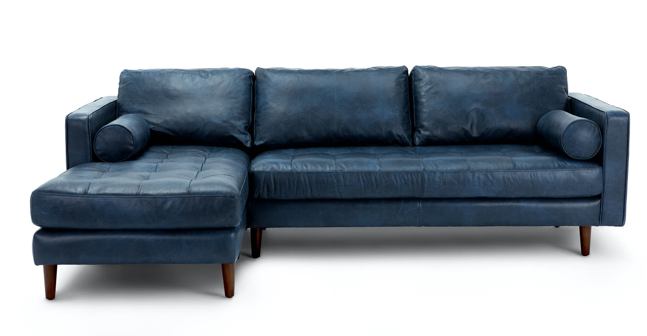 Barcelona Upholstered Oxford Blue Leather Corner Sofa 1
