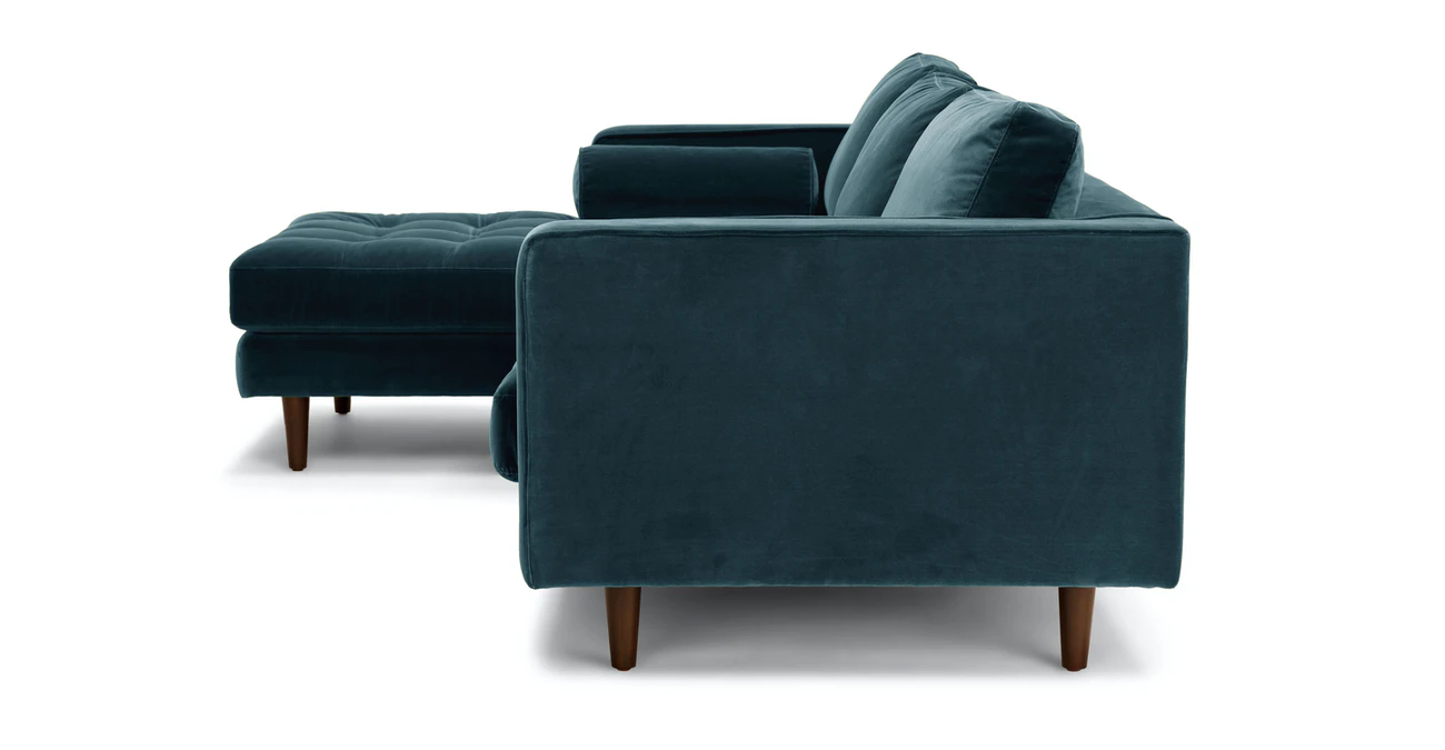 Barcelona Upholstered Pacific Blue Velvet Corner Sofa 4