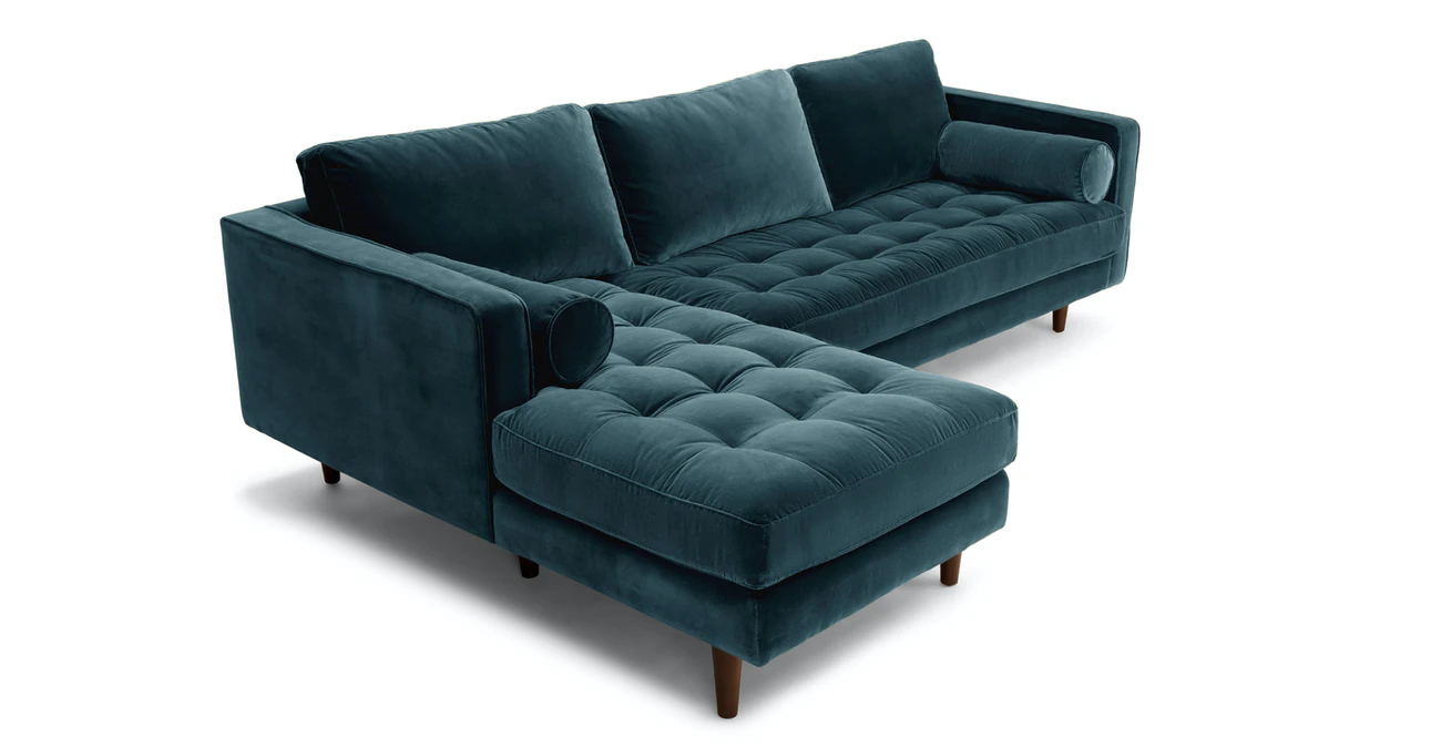 Barcelona Upholstered Pacific Blue Velvet Corner Sofa 2