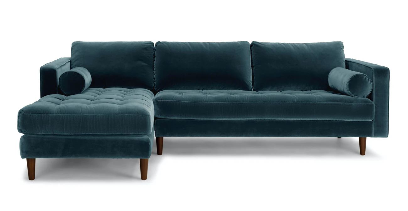 Barcelona Upholstered Pacific Blue Velvet Corner Sofa 1