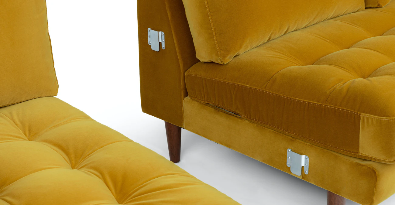 Barcelona Upholstered Yarrow Gold Velvet Corner Sofa 5