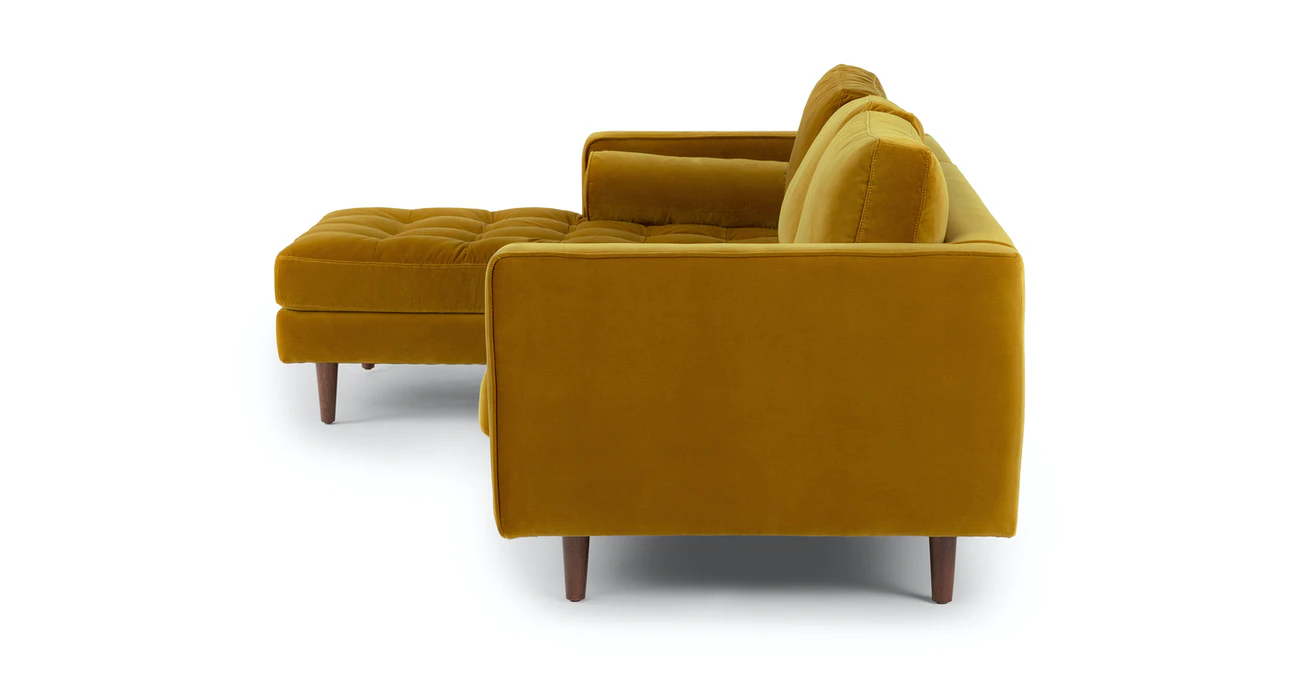 Barcelona Upholstered Yarrow Gold Velvet Corner Sofa 2