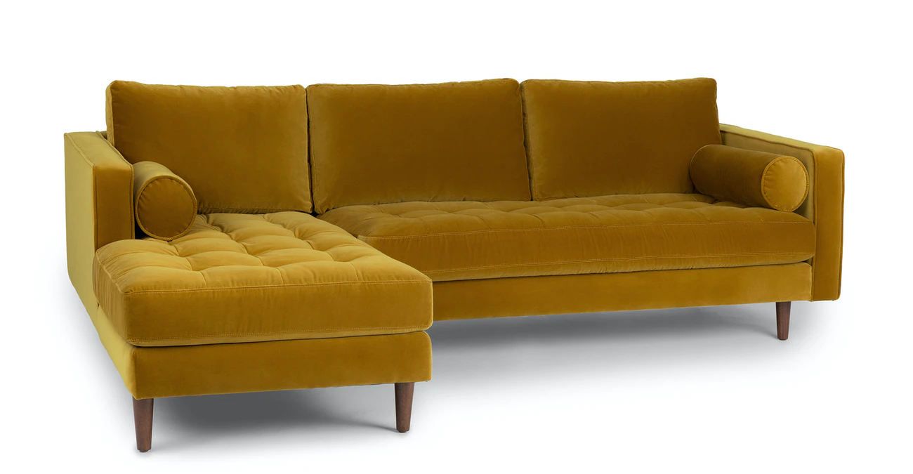 Barcelona Upholstered Yarrow Gold Velvet Corner Sofa 7