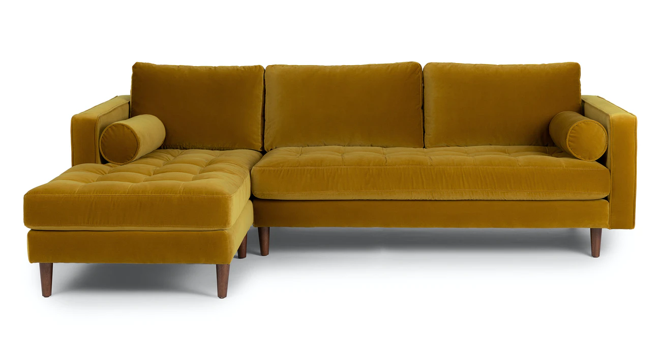 Barcelona Upholstered Yarrow Gold Velvet Corner Sofa 1