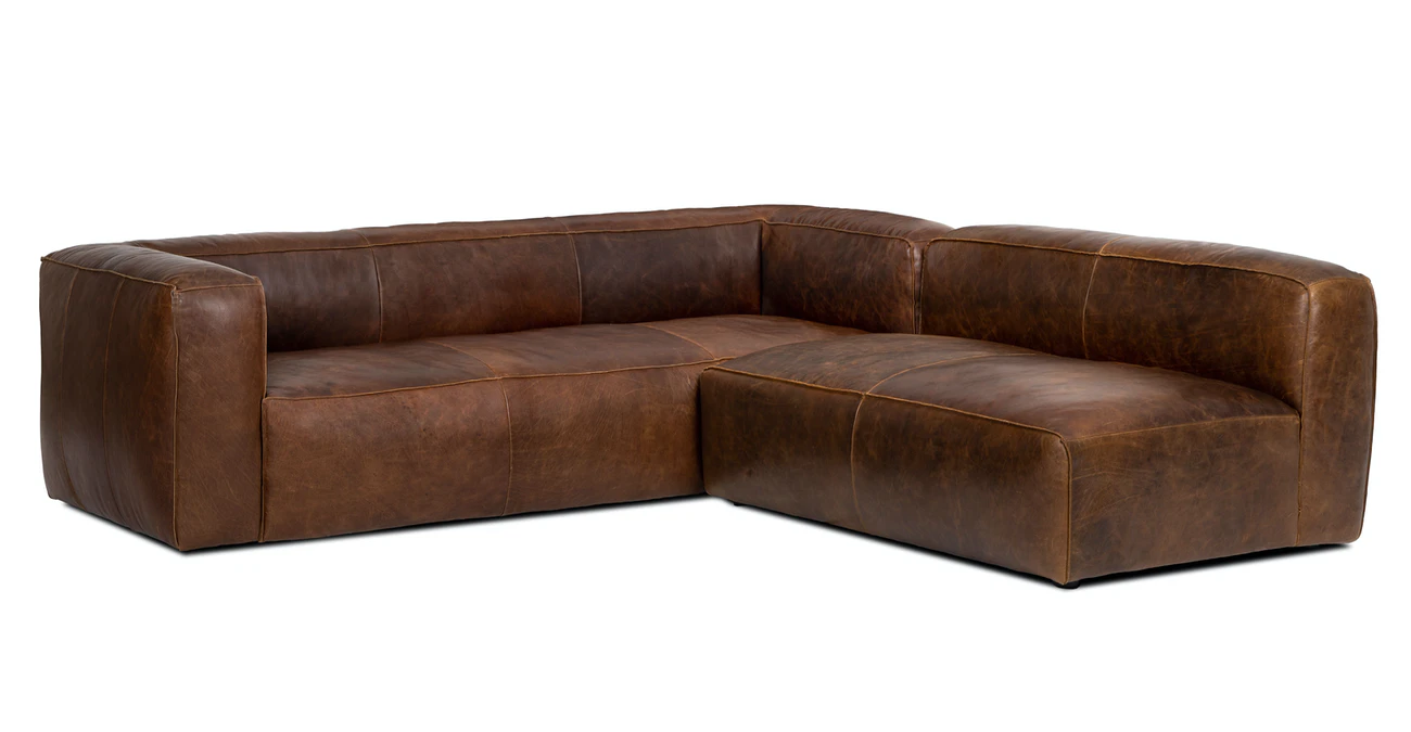 Chicago Upholstered Rawhide Brown Leather Corner Sofa 4