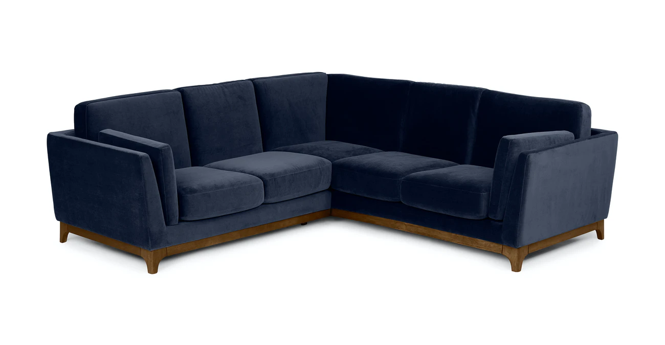 Milo Upholstered Maren Blue Velvet Corner Sofa 6