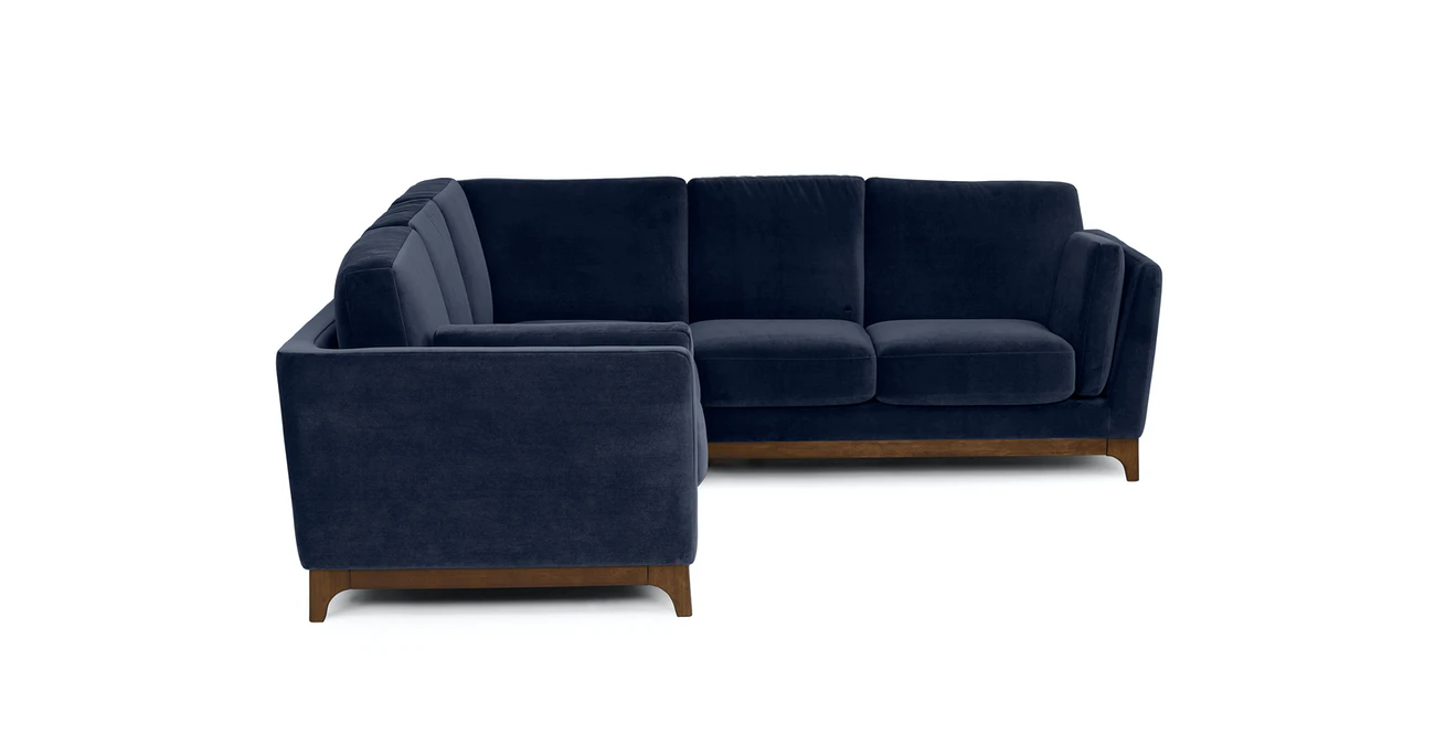 Milo Upholstered Maren Blue Velvet Corner Sofa 1
