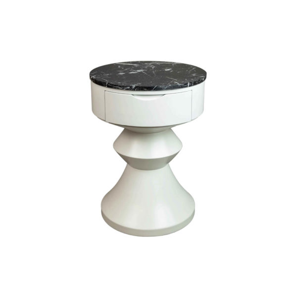 Alexa Round Ivory White Bedside Table with Drawer