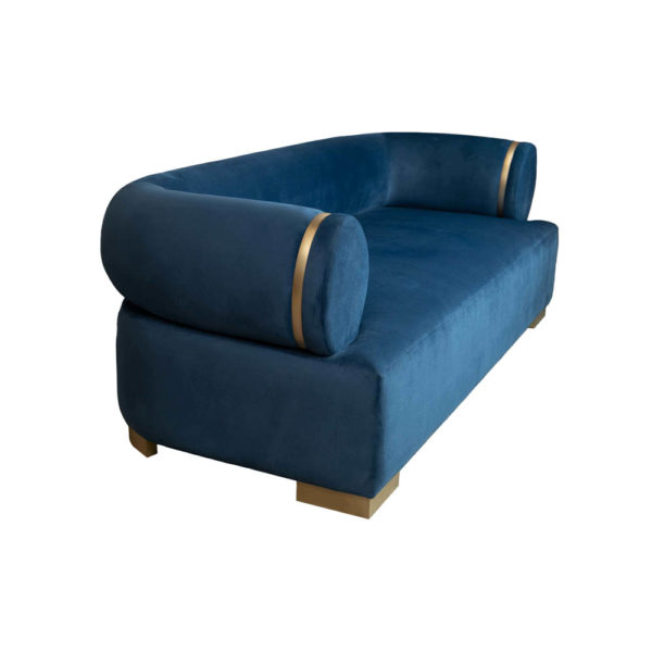 Clare 3 Seaters Blue Velvet Sofa With Brass Inlay Side