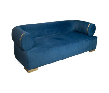 Clare 3 Seaters Blue Velvet Sofa With Brass Inlay Side View