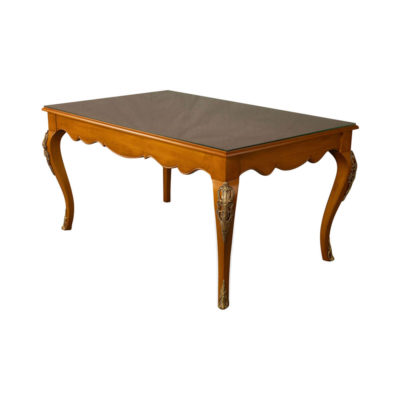 Hari Rectangular Wood Dining Table with Brass Inlay Top View