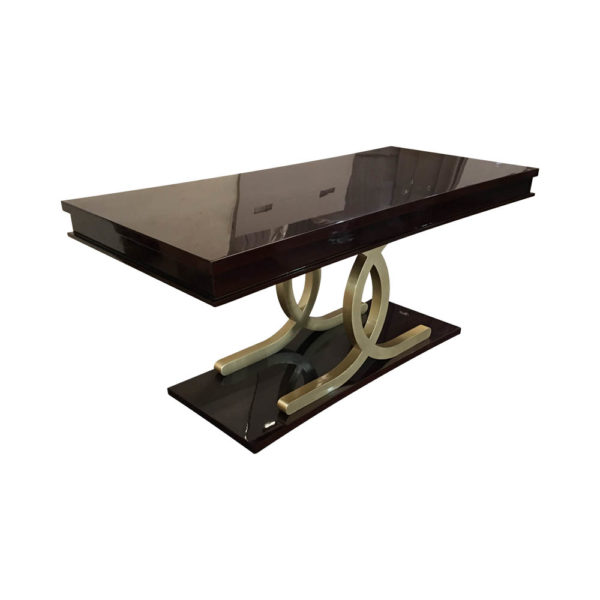 Azaro Wooden Brown and Brass Rectangular Dining Table C