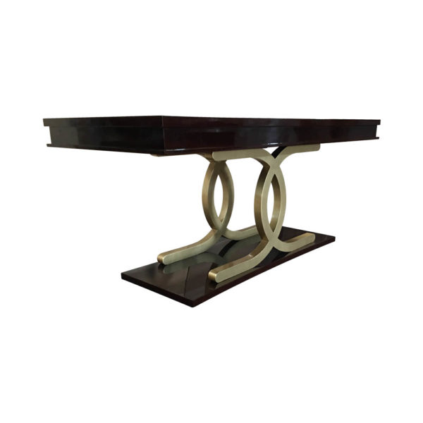 Azaro Wooden Brown and Brass Rectangular Dining Table D