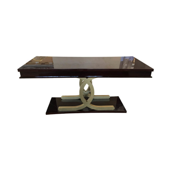 Azaro Wooden Brown and Brass Rectangular Dining Table Front View