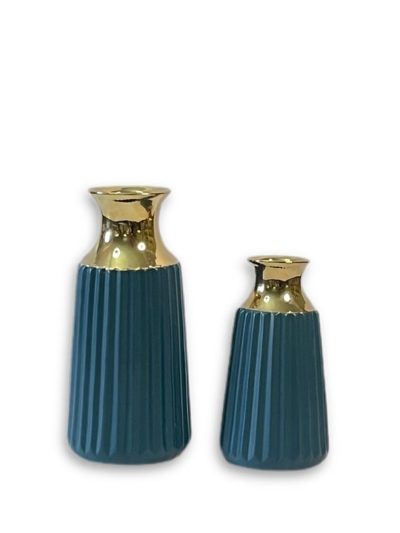 Blue Porcelain Vases With Gold Top-Full Set