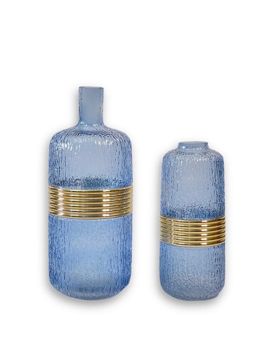 Glass Blue And Gold Vases Set Of 2-Full Set