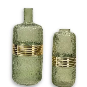 Glass Green And Gold Vases Set Of 2-Full Set