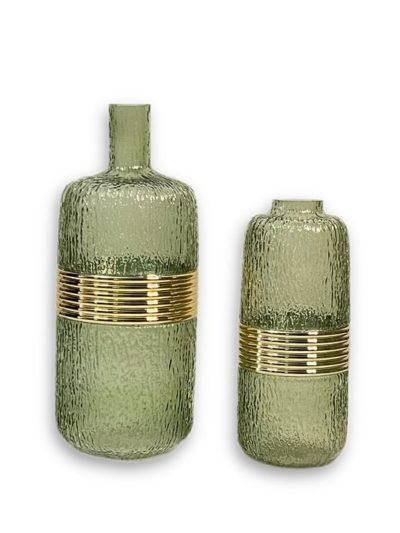 Glass Green And Gold Vases Set Of 2-Full Set