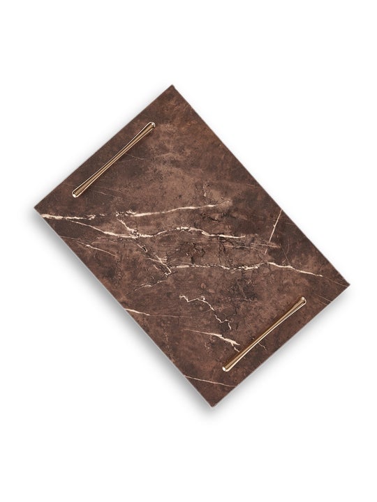 Glossy Rectangle Brown Marble Tray-Large