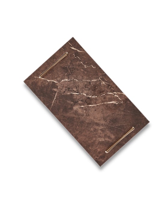 Glossy Rectangle Brown Marble Tray-Medium