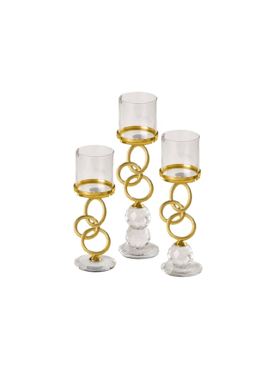 Gold And Glass Candle Holders Set Of 3
