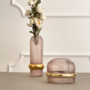 Gold And Pink Glass Vases Set-Full Set
