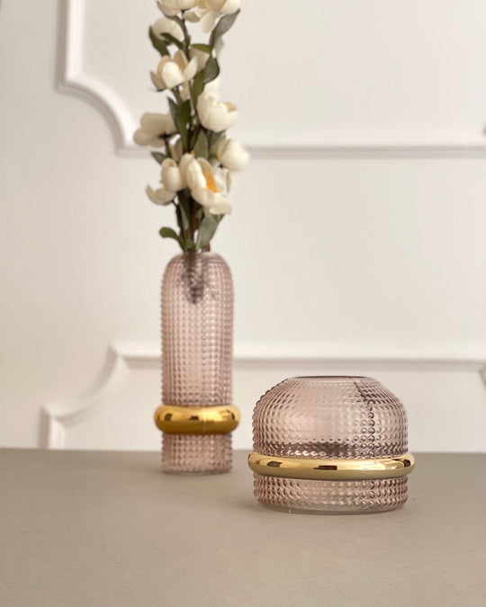 Gold And Pink Glass Vases Set-Full Set