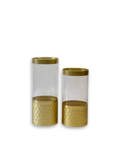 Gold Cylinder Glass Vases Set Of 2-Full Set