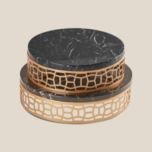 Gold Round Stainless Steel Serving Tray-Black Marble Top